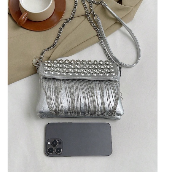 Luxe Vegan Leather Studded Tassel Shoulder Crossbody Bag - Picture 12 of 13